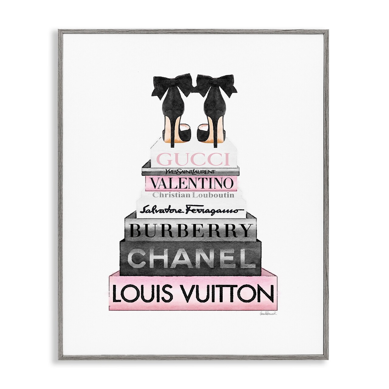 Stupell Industries Black Heels Pink Bookstack Framed Giclee Art